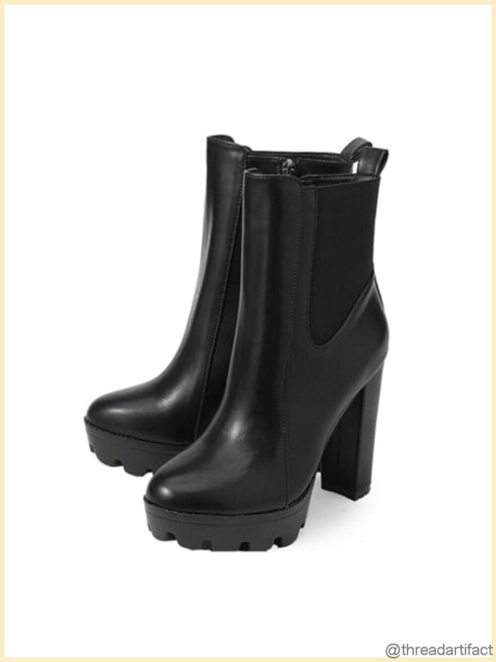 Platform Chunky High Heel Combat Booties Side Zipper Round Toe